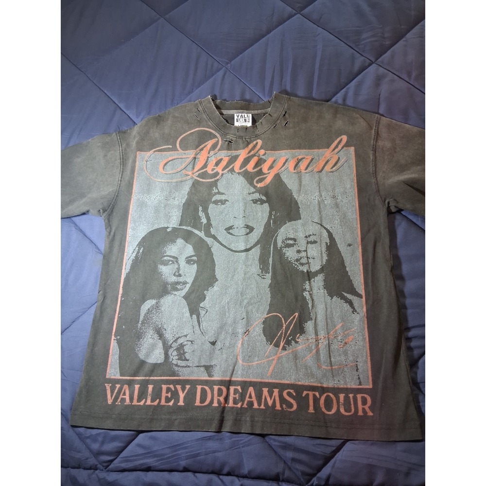 Vale USA Aaliyah Valley Dream Tour Graphic T-Shirt Washed Black Distressed Large